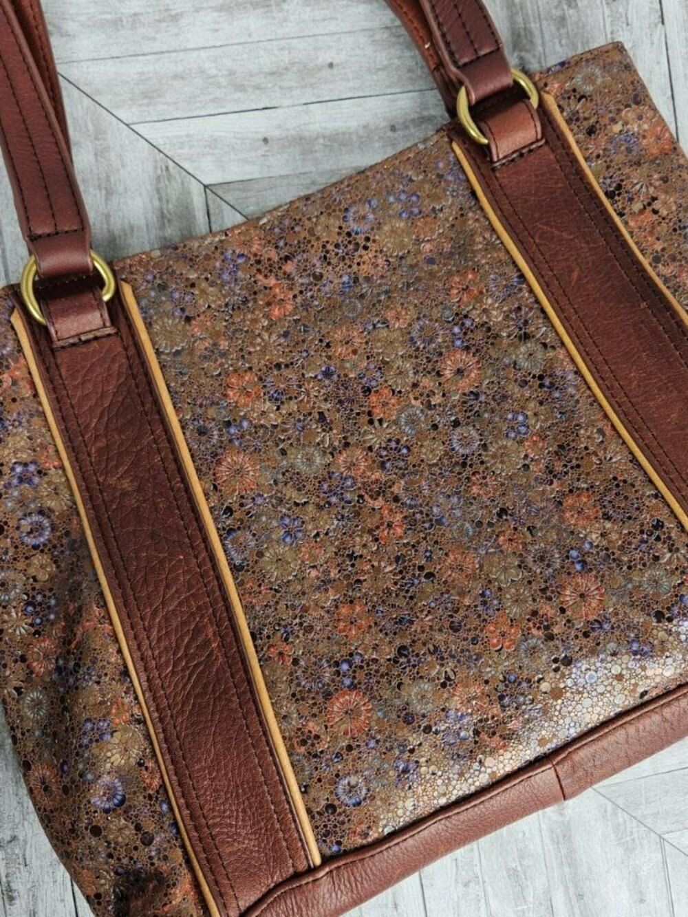American Leather Co Val Perfect Satchel Floral Tote Bag Purse Shoulder New NWT
